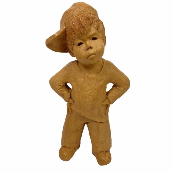 Vintage Lee Bortin Little Boy Tan Clay Sculpture - Picture 1 of 15